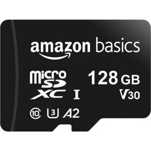 Micro SDXC Memory Card with Full Size Adapter A2, U3, Read Speed 128 GB Black